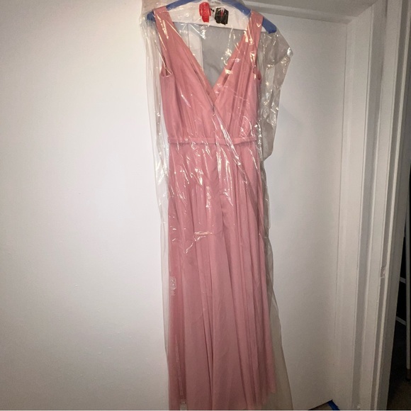 JJ's House Blush Bridesmaid Dress A-Line V-Neck Floor Length Chiffon Sz US 2 - Picture 7 of 10
